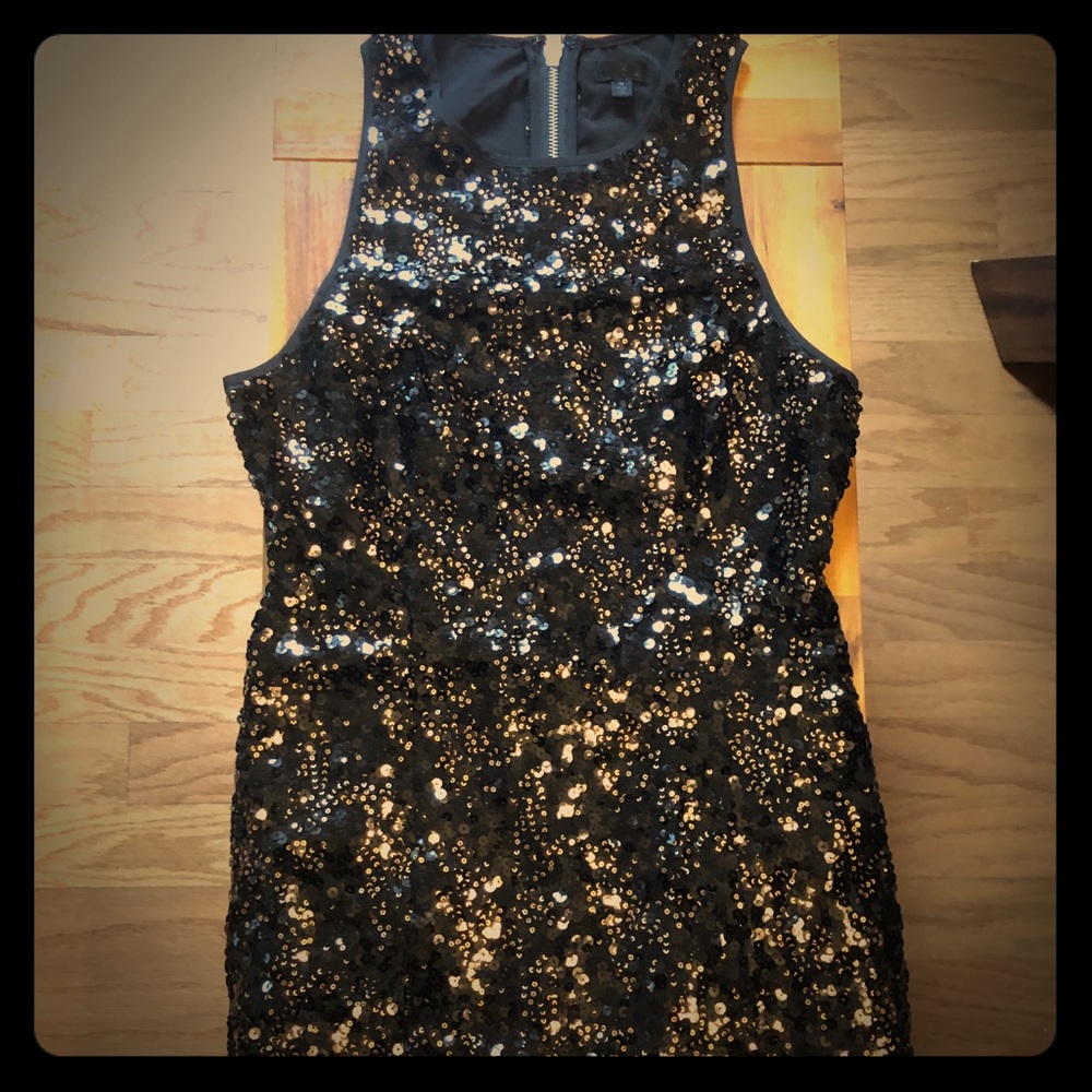 Sequin embellished black shift dress